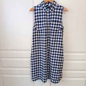 Lands' End Women's Blue/White Gingham Linen Blend Sleeveless Shirt Dress Size 10